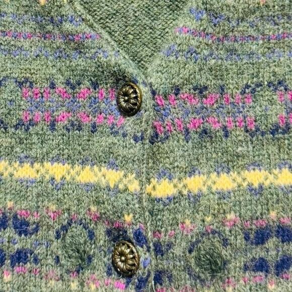 Vintage Northern Reflections Fair Isle Wool Cardigan Sweater Green Size Large - Picture 6 of 11